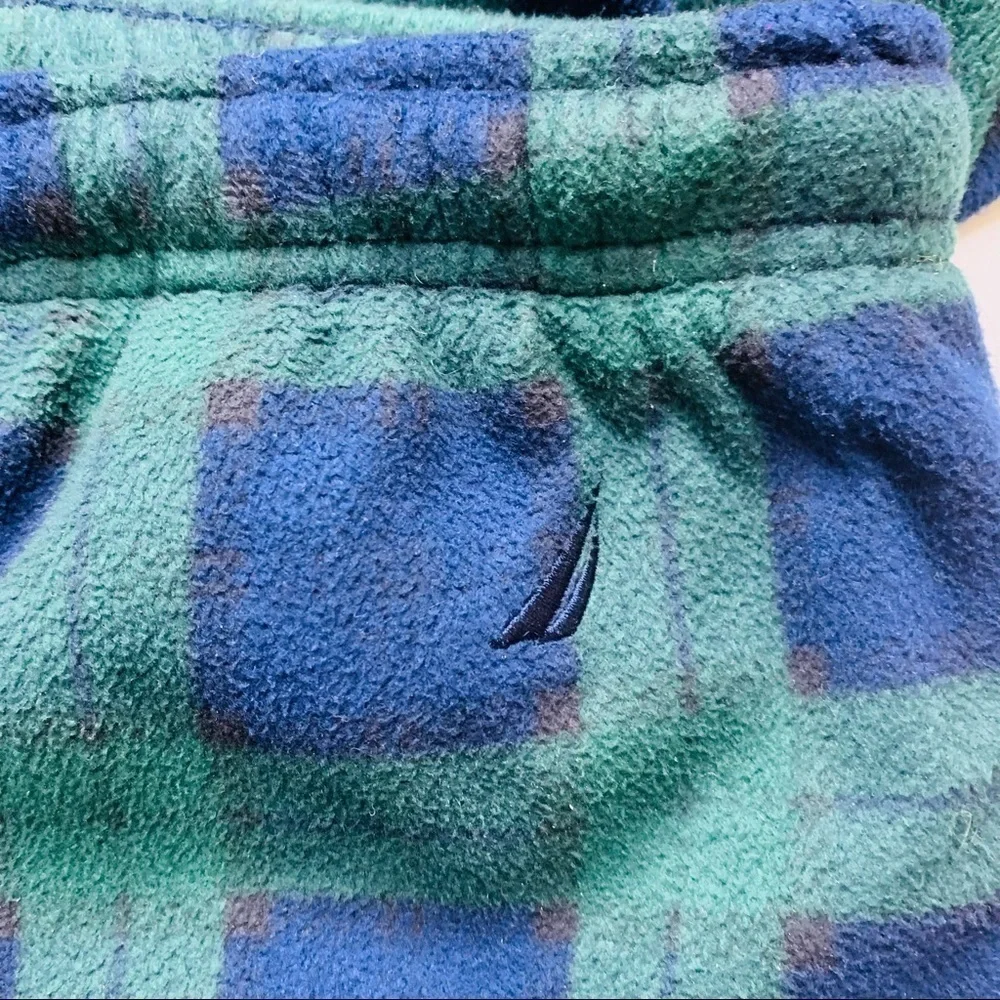 Nautica classic Men’s Fleece navy & green plaid sleepwear Pants Large